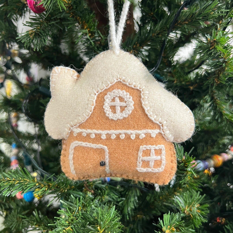 Gingerbread House Embroidered Wool Christmas Ornament