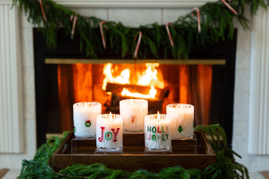 Holly Jolly Holiday Confetti Hand Painted Icon Candle