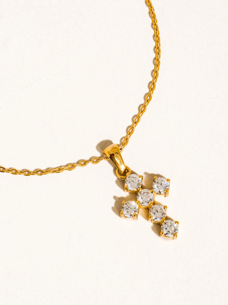 Leah Dainty Crystal Cross Necklace