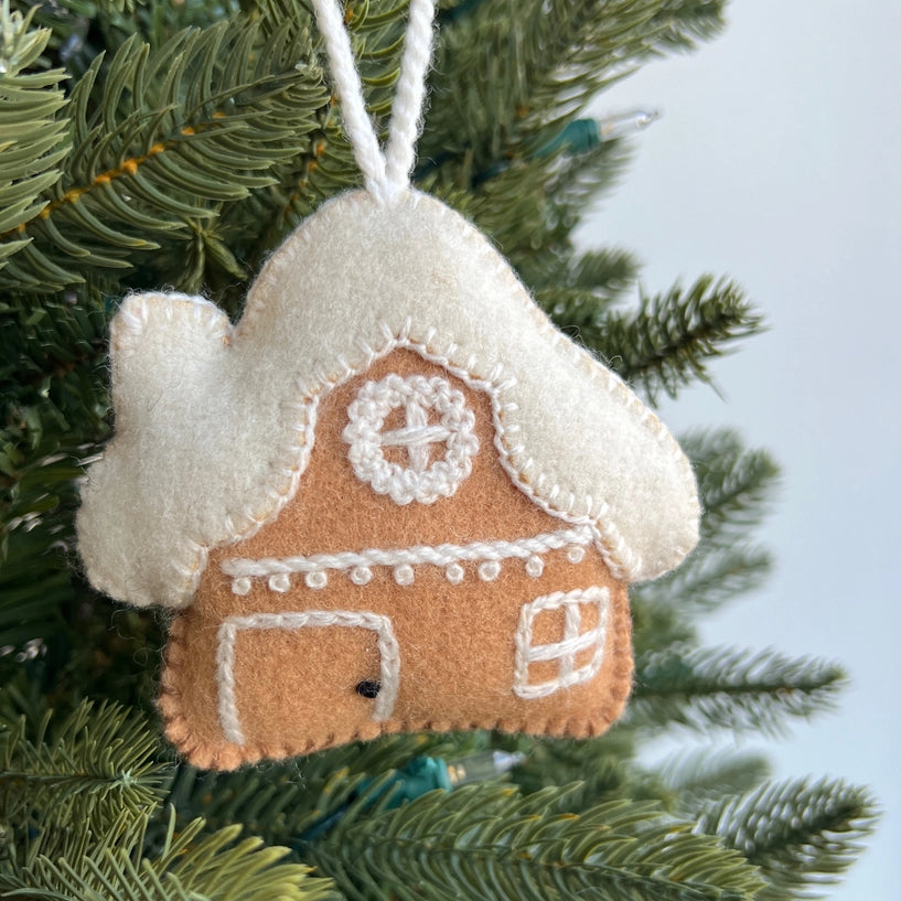 Gingerbread House Embroidered Wool Christmas Ornament