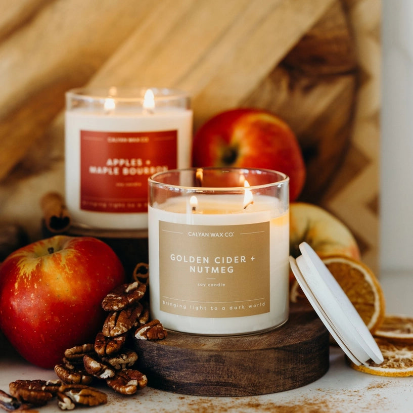 Golden Cider + Nutmeg - Clear Glass Tumbler Soy Candle