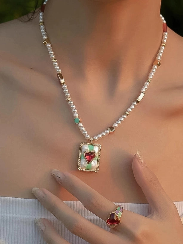 Clementine 18K Gold Vintage Pearl Heart Necklace