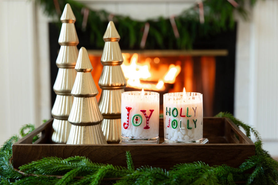 Holly Jolly Holiday Confetti Hand Painted Icon Candle