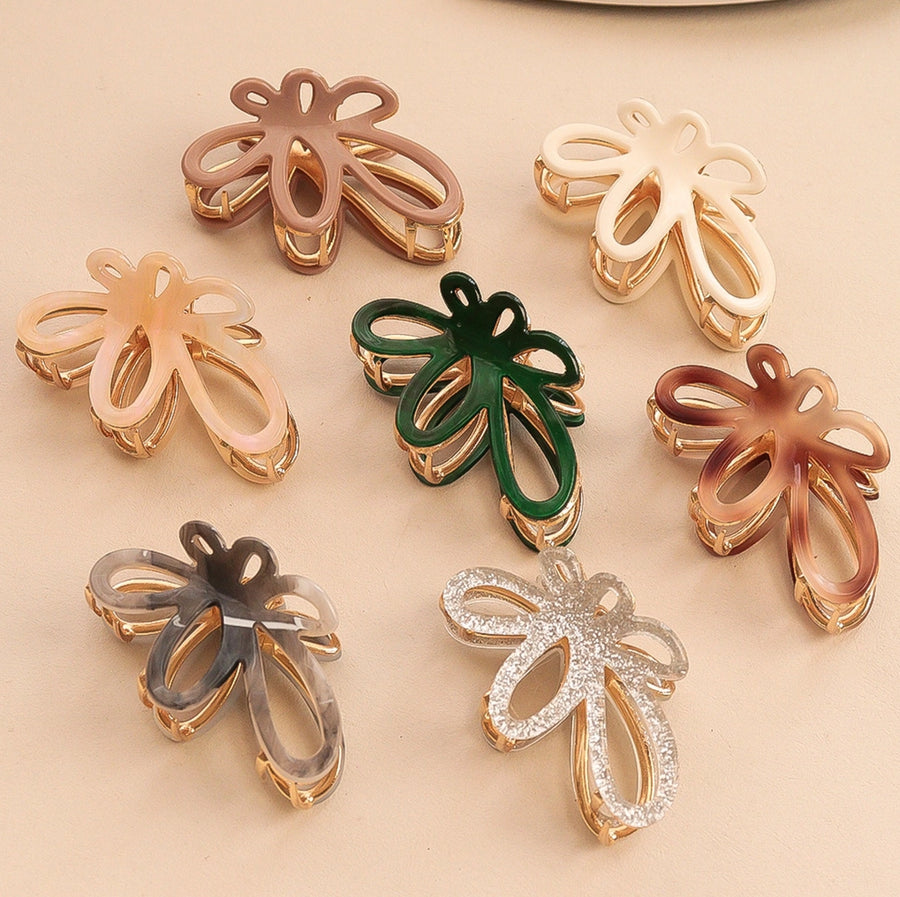 Assorted Marbled Gold Floral Hair Claw