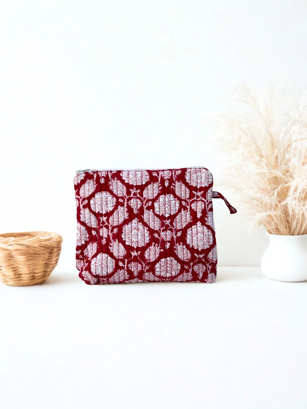 Block Print Toiletry Travel Bag | Red