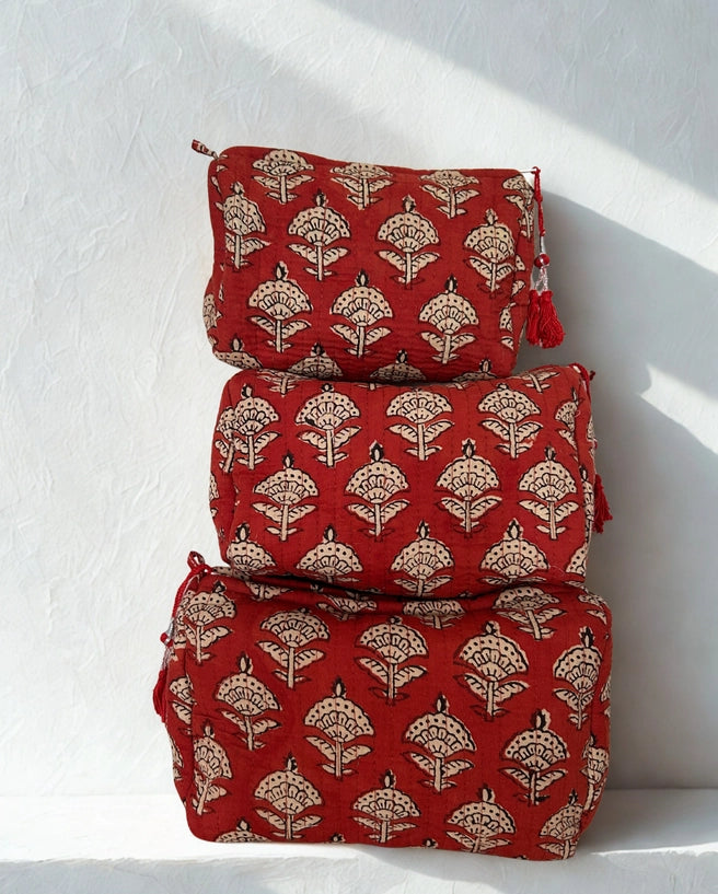 Terracotta Block Print Toiletry Travel Bag | Multiple Sizes