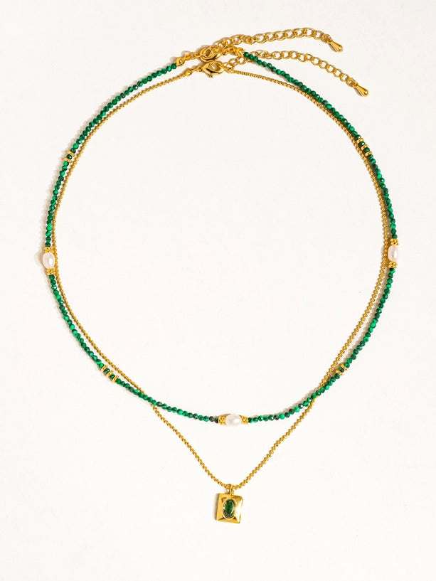 Harlynn 18K Gold Boho Green Beaded Layer Necklace