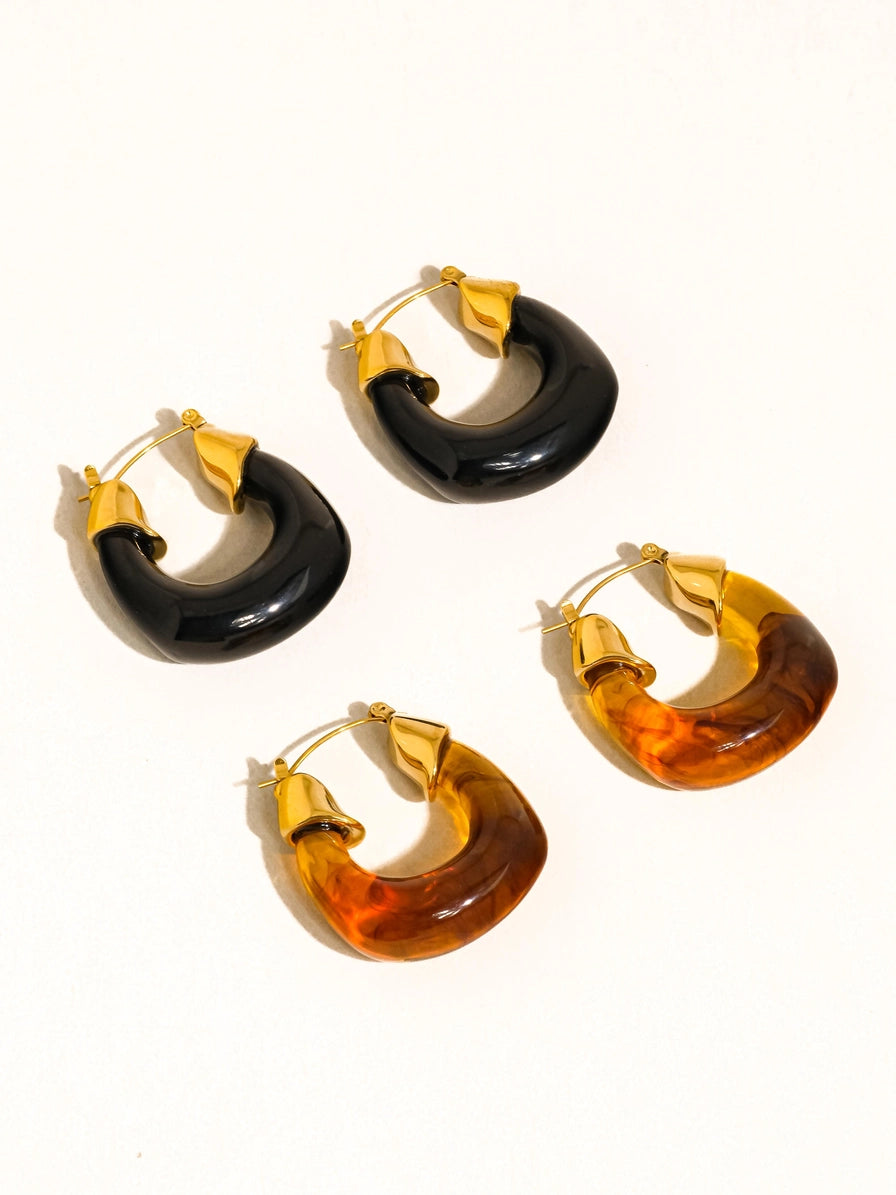 Arlowe 18K Gold Non-Tarnish Resin Hoop Earrings | 2 Colors