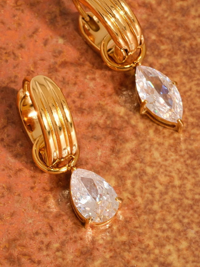 Saffron 18K Gold Non-Tarnish Teardrop Mismatch Earrings
