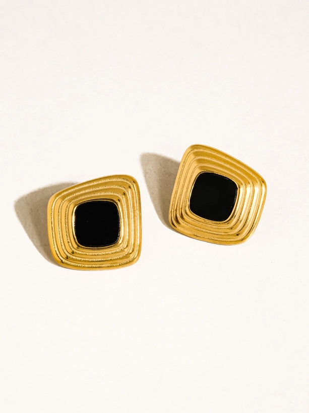 Solenne 18K Gold Non-Tarnish Enamel Square Earrings | 2 Colors