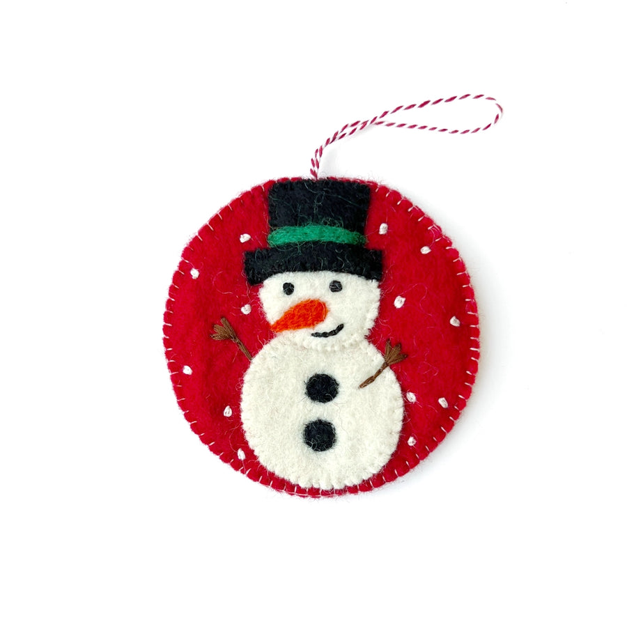 Circle Snowman Felt Wool Christmas Ornament