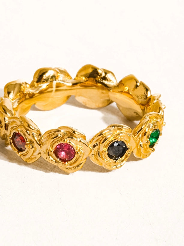 Frances 18K Gold Non-Tarnish Multi Stone Vintage Ring